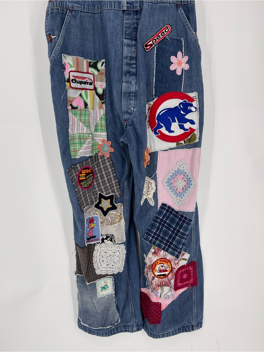 Riley Vintage Eclectic Patchwork Straight Leg Denim Jumpsuit Denim Overalls 1X - Picture 7 of 15